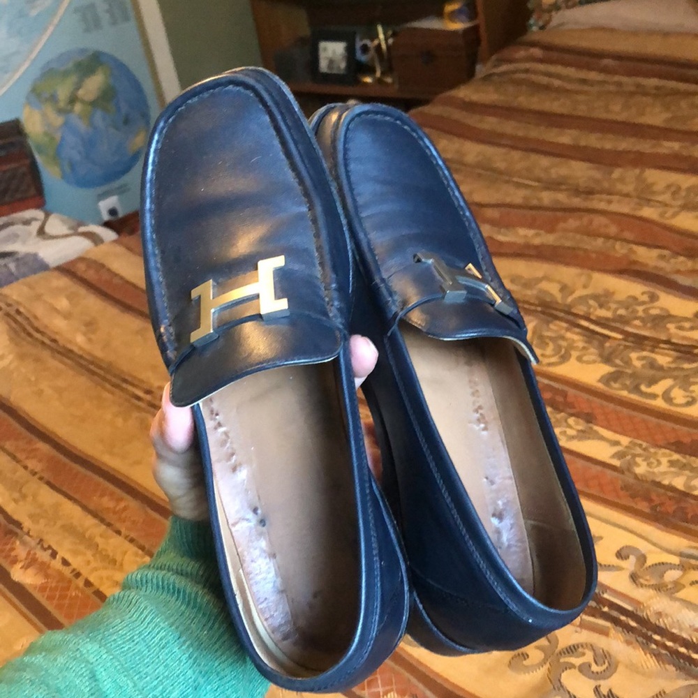Hermes Paris loafer 38 EU box (bit beat) 2 dusters like new -blue but look black - Picture 8 of 12